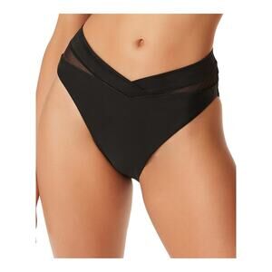 Bar III Womens Matte Mesh-Trimmedd High-Leg Bikini Swim Bottom Black Sz XL 14179